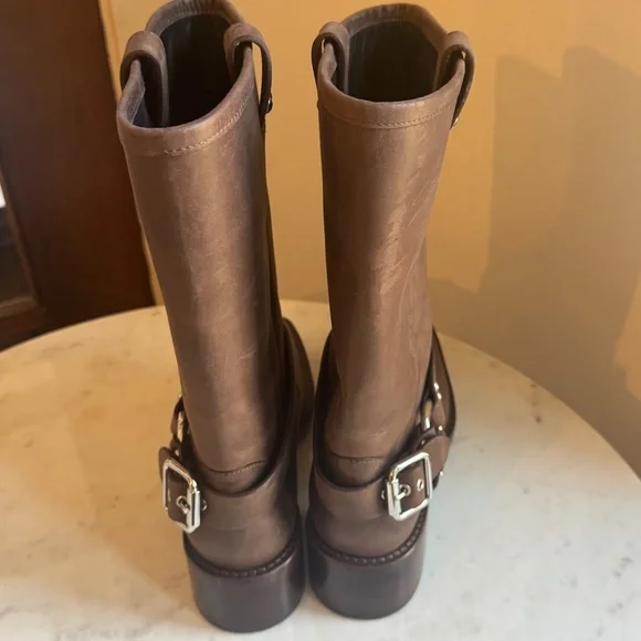 Reformation Francesca Moto Boots in Distressed Brown - Picture 6 of 7